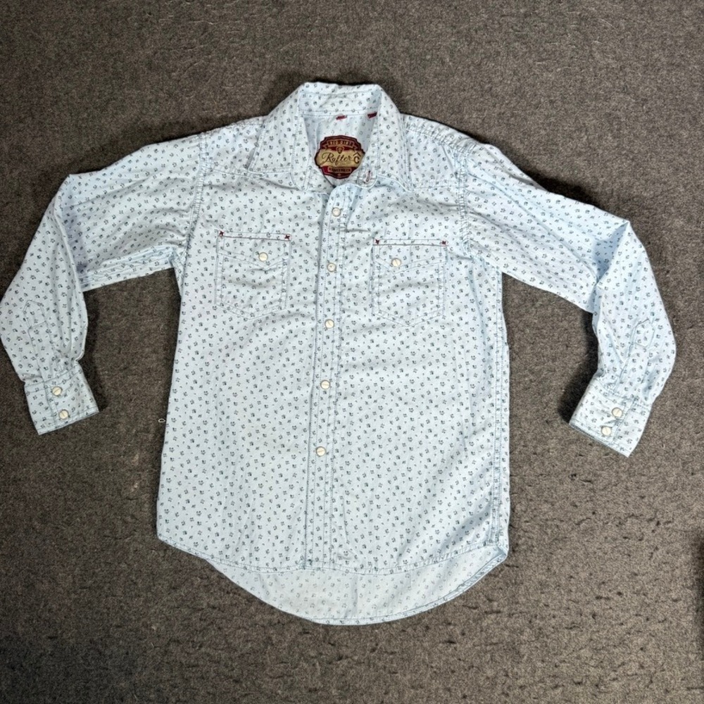 Rafter C Red Dirt Collection Boys Western Snap Shirt Light Blue Floral Large‎ L